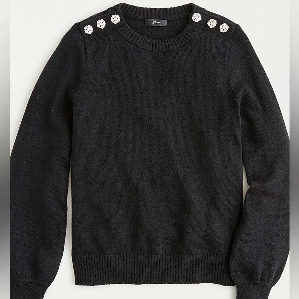 J. Crew Crewneck Sweater with Jeweled Buttons in Black. Size L
